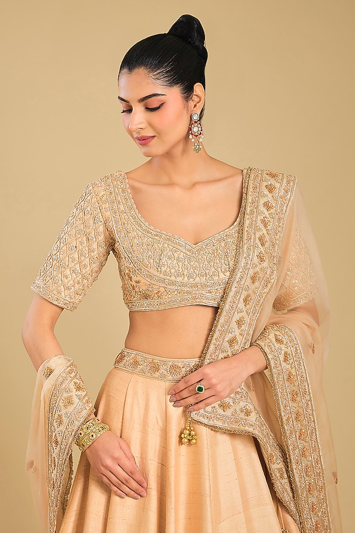Gold Pure Raw Silk Zardosi Embroidered Bridal Lehenga Set by Sheetal Batra at Pernia's Pop Up Shop