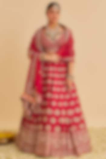Hot Pink Raw Pure Silk Zardosi Embroidered Bridal Lehenga Set by Sheetal Batra at Pernia's Pop Up Shop