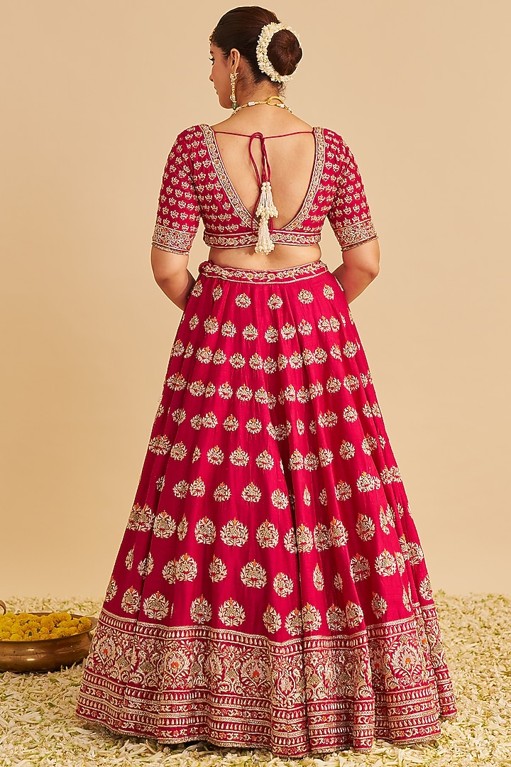 Hot Pink Raw Pure Silk Zardosi Embroidered Bridal Lehenga Set by Sheetal Batra at Pernia's Pop Up Shop