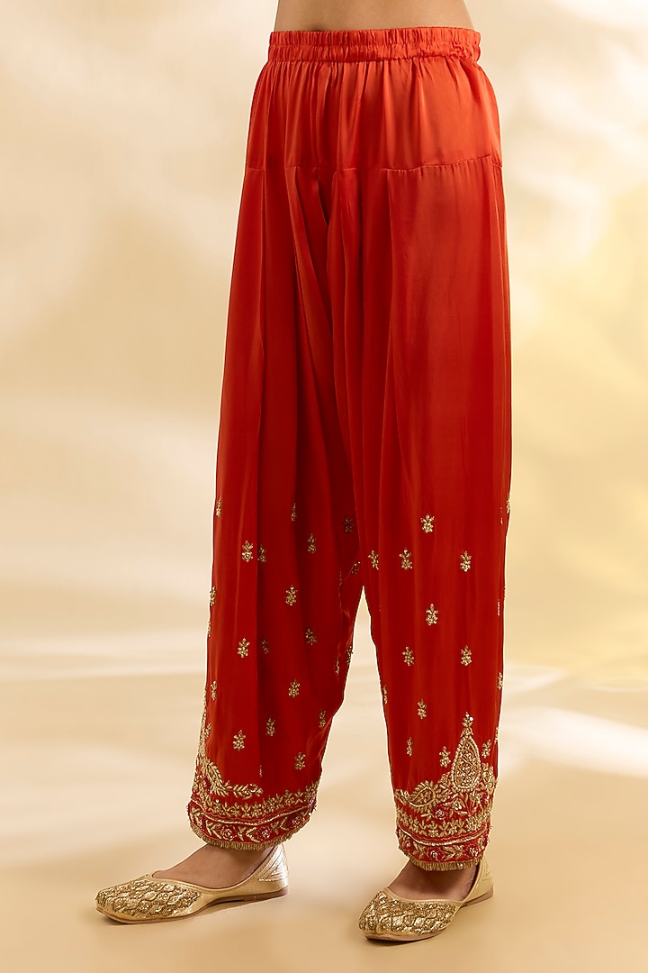 Burnt Orange Silk Chanderi Embroidered Kurta Set by Sheetal Batra at Pernia's Pop Up Shop