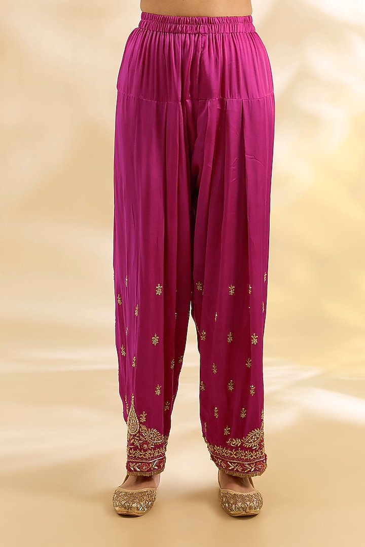 Hot Pink Silk Chanderi Embroidered Kurta Set by Sheetal Batra at Pernia's Pop Up Shop