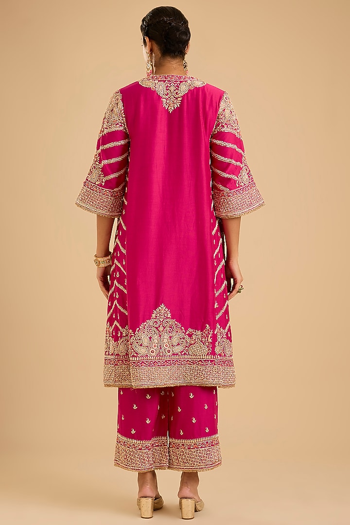 Hot Pink Pure Chanderi Silk Zardosi Embroidered Kalidar Kurta Set by Sheetal Batra at Pernia's Pop Up Shop