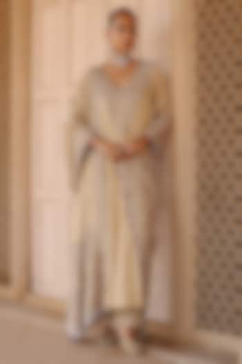Gold Silk Tissue Zardosi Embellished Kalidar Bridal Anarkali Set by Sheetal Batra at Pernia's Pop Up Shop