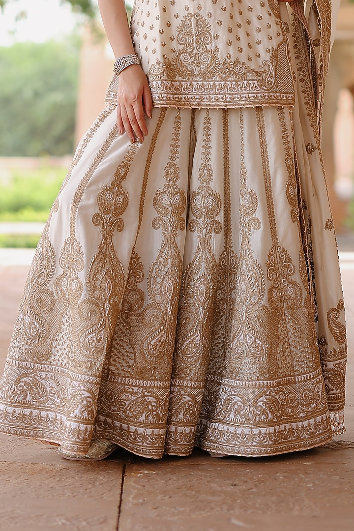 Daisy Ivory Pure Silk Chanderi Kashmiri Tilla Embroidered Bridal Sharara Set by Sheetal Batra at Pernia's Pop Up Shop