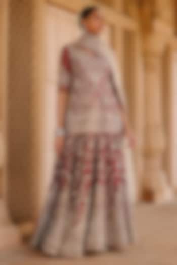 Deep Red Pure Silk Chanderi Zari Hand Embellished Bridal Bridal Lehenga Set by Sheetal Batra at Pernia's Pop Up Shop