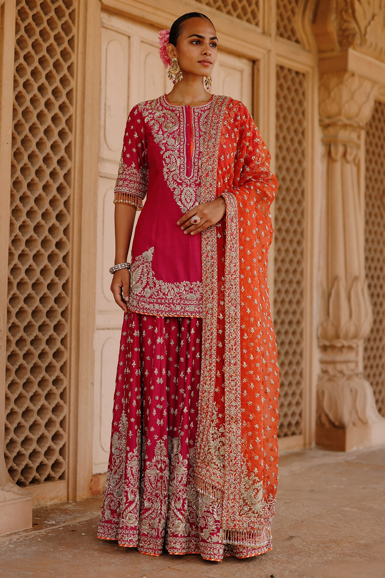 Sheetal Batra Hot Pink Pure Silk Chanderi Zardosi Embroidered Sharara Set