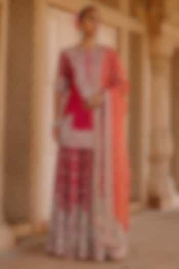 Hot Pink Pure Silk Chanderi Zardosi Embroidered Bridal Sharara Set by Sheetal Batra at Pernia's Pop Up Shop