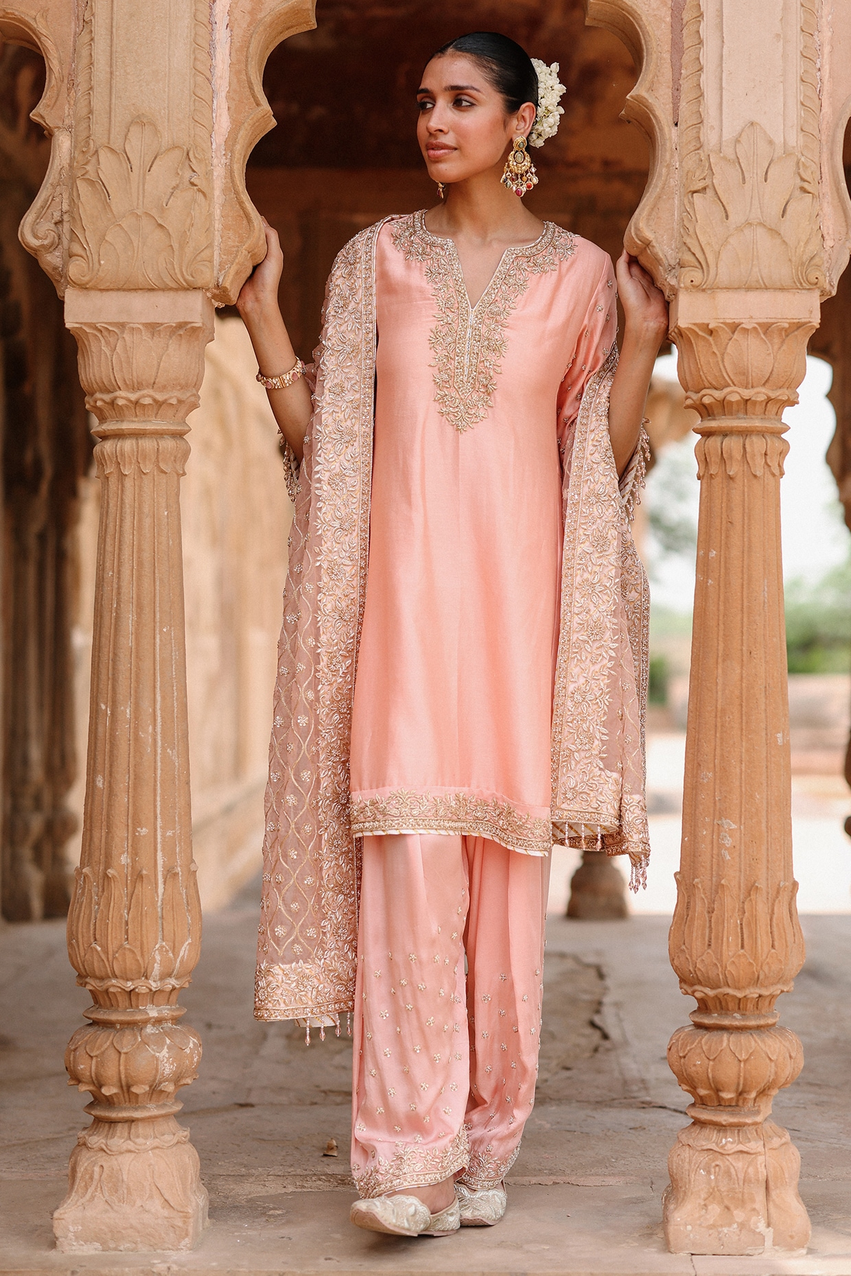 Sheetal Batra Pink Pure Silk Chanderi Kashmiri Tilla Embroidered Kurta Set