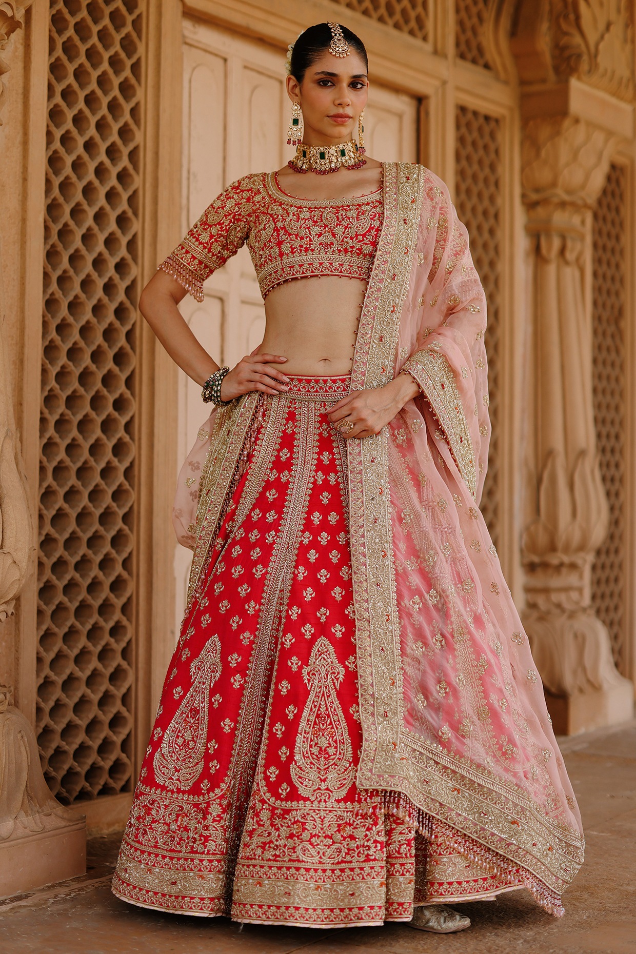 Sheetal Batra Hot Pink Pure Silk Chanderi Zardosi Embroidered Bridal Lehenga Set