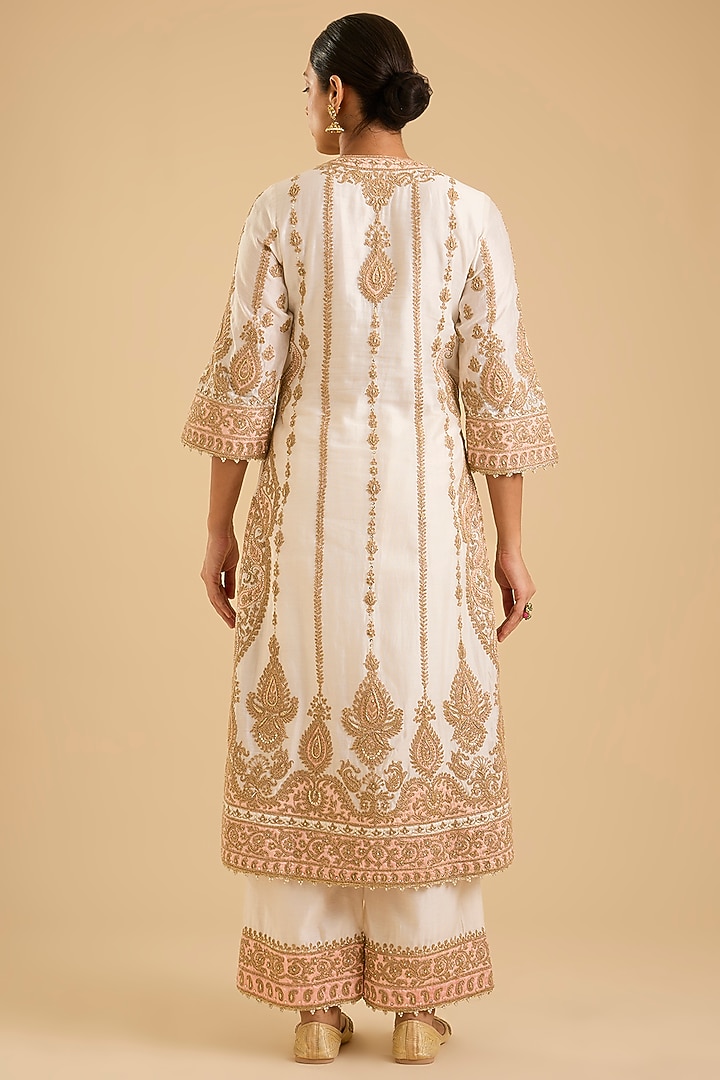 Daisy Ivory Pure Silk Chanderi Dabka Embroidered Kurta Set by Sheetal Batra at Pernia's Pop Up Shop