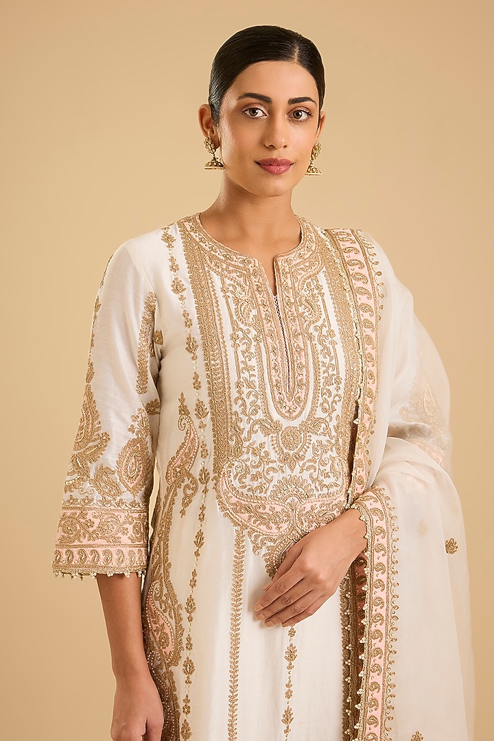 Daisy Ivory Pure Silk Chanderi Dabka Embroidered Kurta Set by Sheetal Batra at Pernia's Pop Up Shop