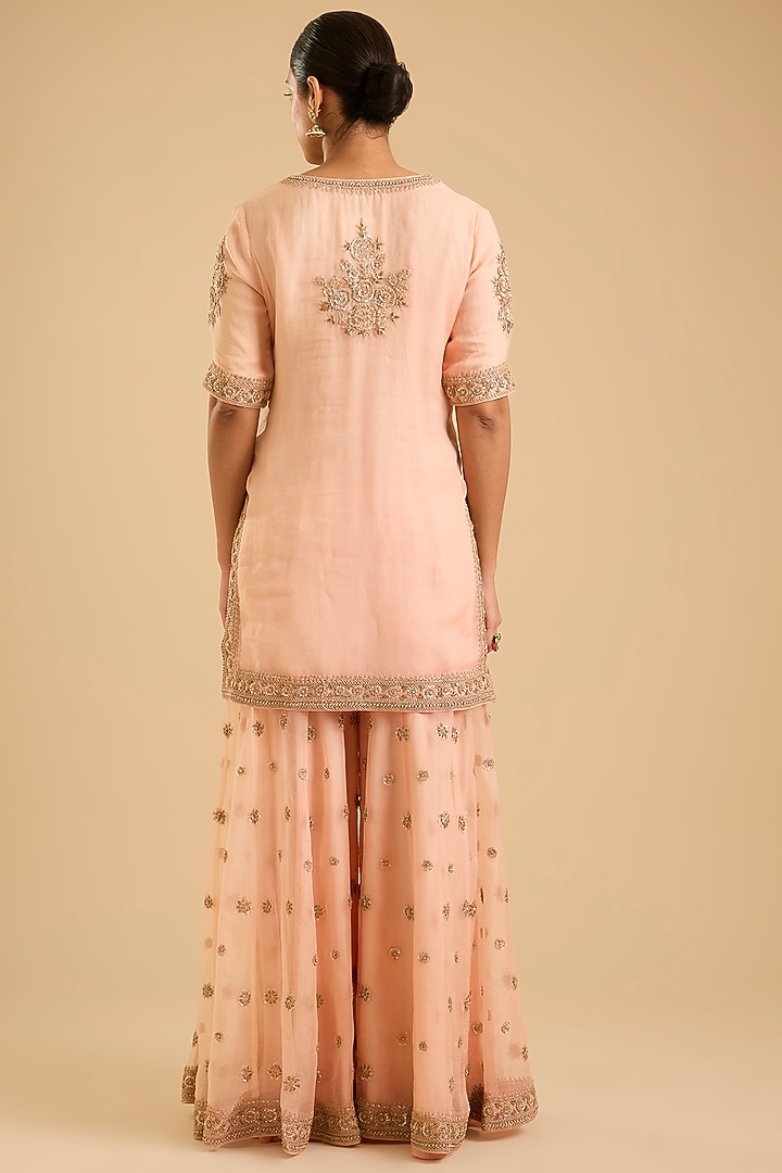 Rose Pink Silk Organza Zardosi Embroidered Bridal Sharara Set by Sheetal Batra at Pernia's Pop Up Shop