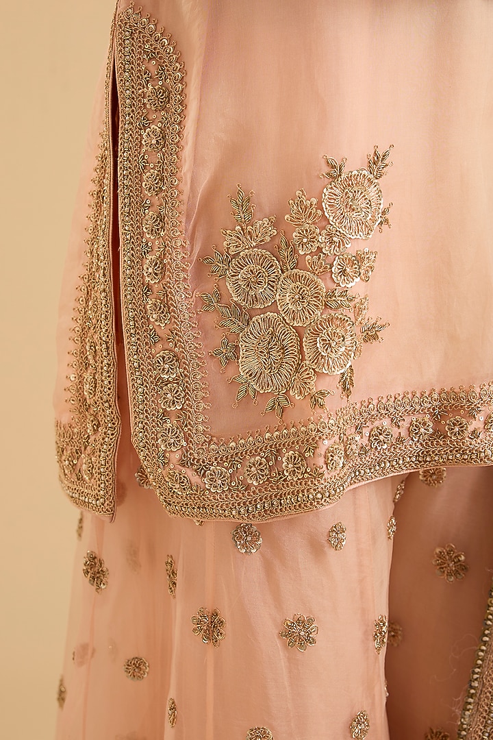 Rose Pink Silk Organza Zardosi Embroidered Bridal Sharara Set by Sheetal Batra at Pernia's Pop Up Shop