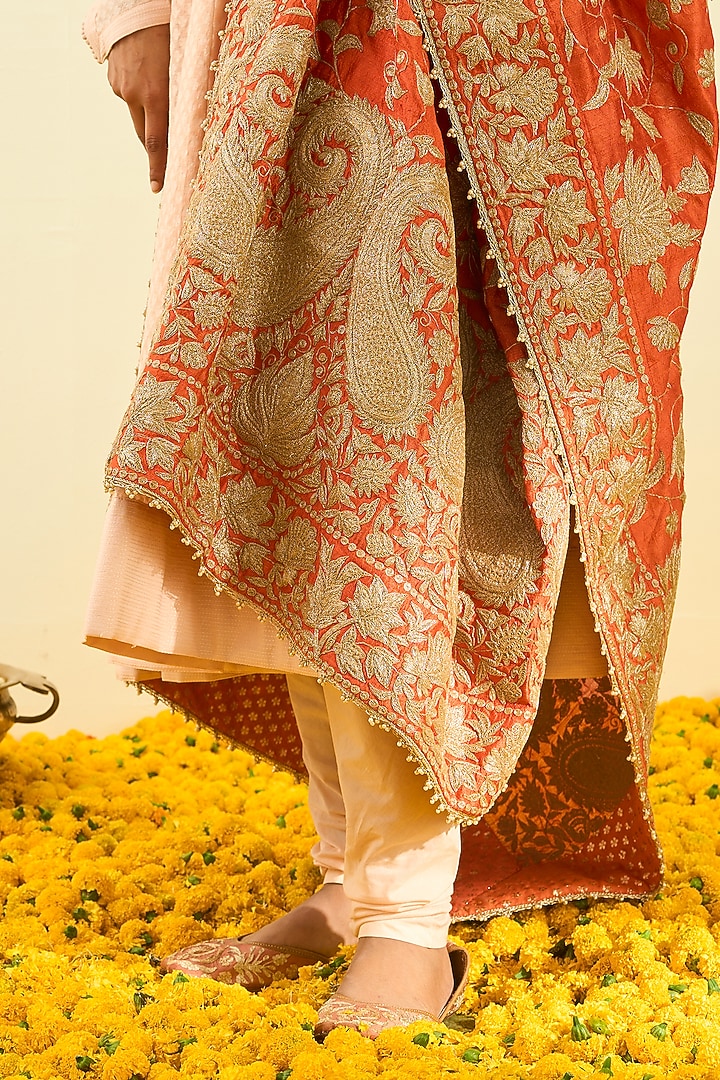 Pumpkin Orange Embroidered Dupatta by Sheetal Batra at Pernia's Pop Up Shop