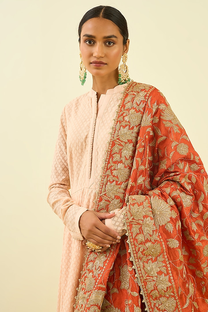 Pumpkin Orange Embroidered Dupatta by Sheetal Batra at Pernia's Pop Up Shop