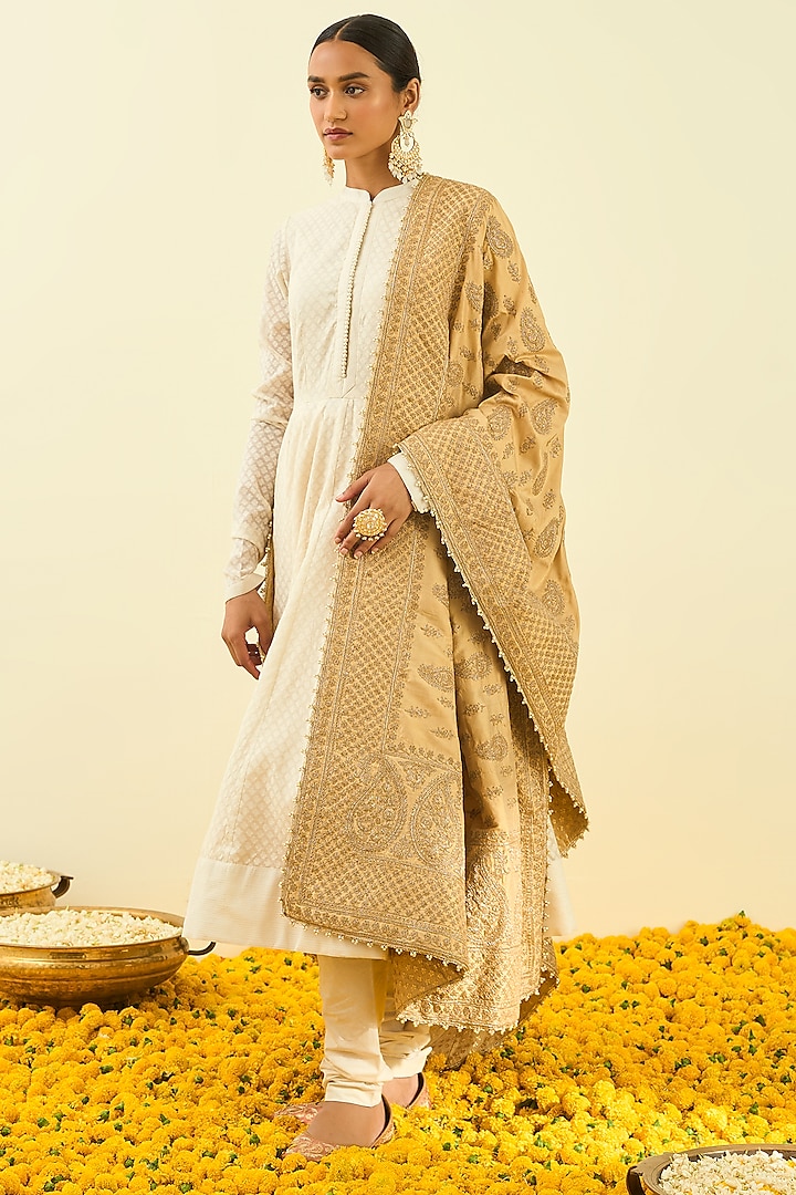 Gold Dupatta With Embroidery by Sheetal Batra