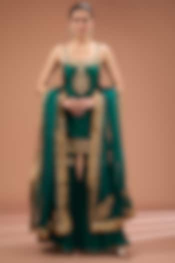 Green Georgette Gharara Set by Sheetal Batra at Pernia's Pop Up Shop