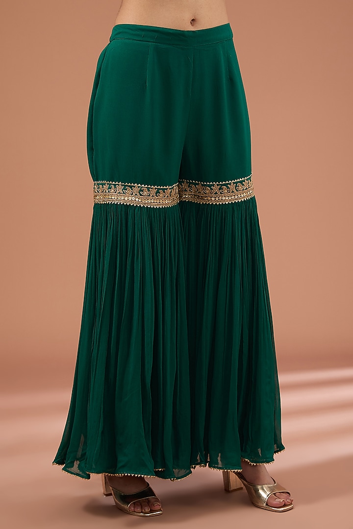Green Georgette Gharara Set by Sheetal Batra at Pernia's Pop Up Shop