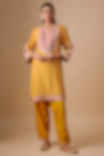 Mustard Upada Silk Sequins Embroidered Kurta Set by Sheetal Batra at Pernia's Pop Up Shop