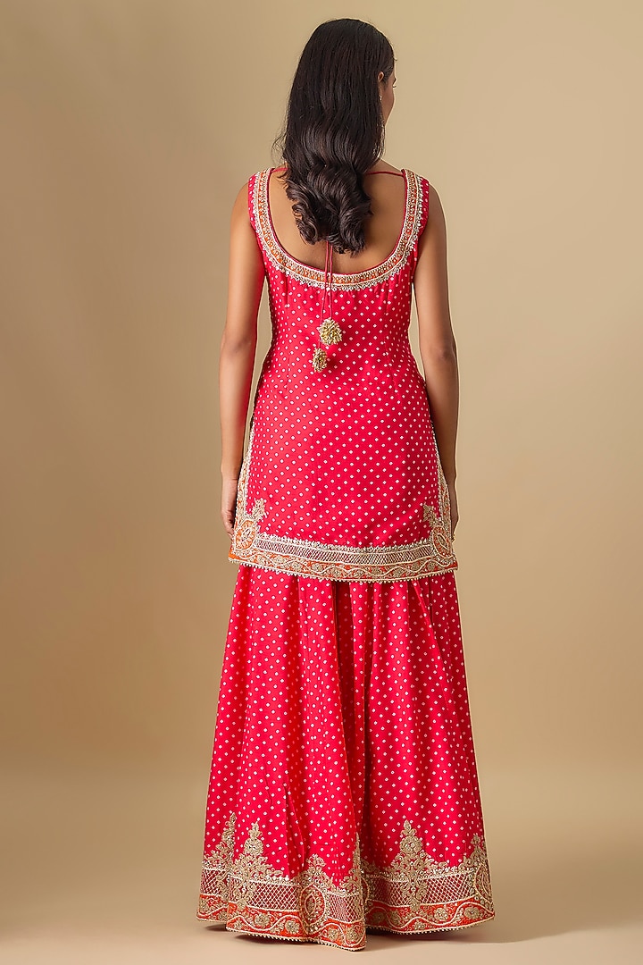 Red Upada Silk Kashmiri Tilla Embroidered Wedding Sharara Set by Sheetal Batra at Pernia's Pop Up Shop