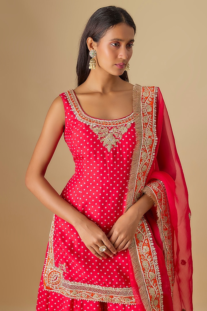 Red Upada Silk Kashmiri Tilla Embroidered Wedding Sharara Set by Sheetal Batra at Pernia's Pop Up Shop