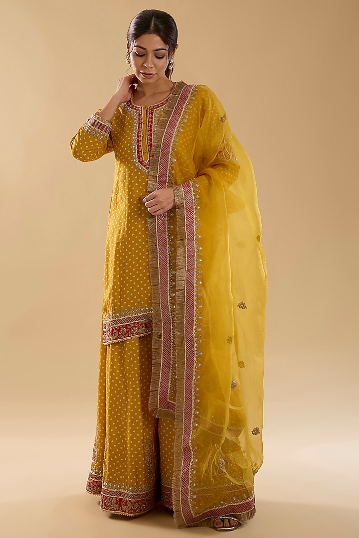 Mustard Upada Silk Wedding Sharara Set by Sheetal Batra at Pernia's Pop Up Shop