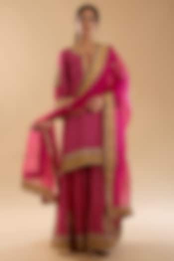 Hot Pink Upada Silk Wedding Sharara Set by Sheetal Batra at Pernia's Pop Up Shop