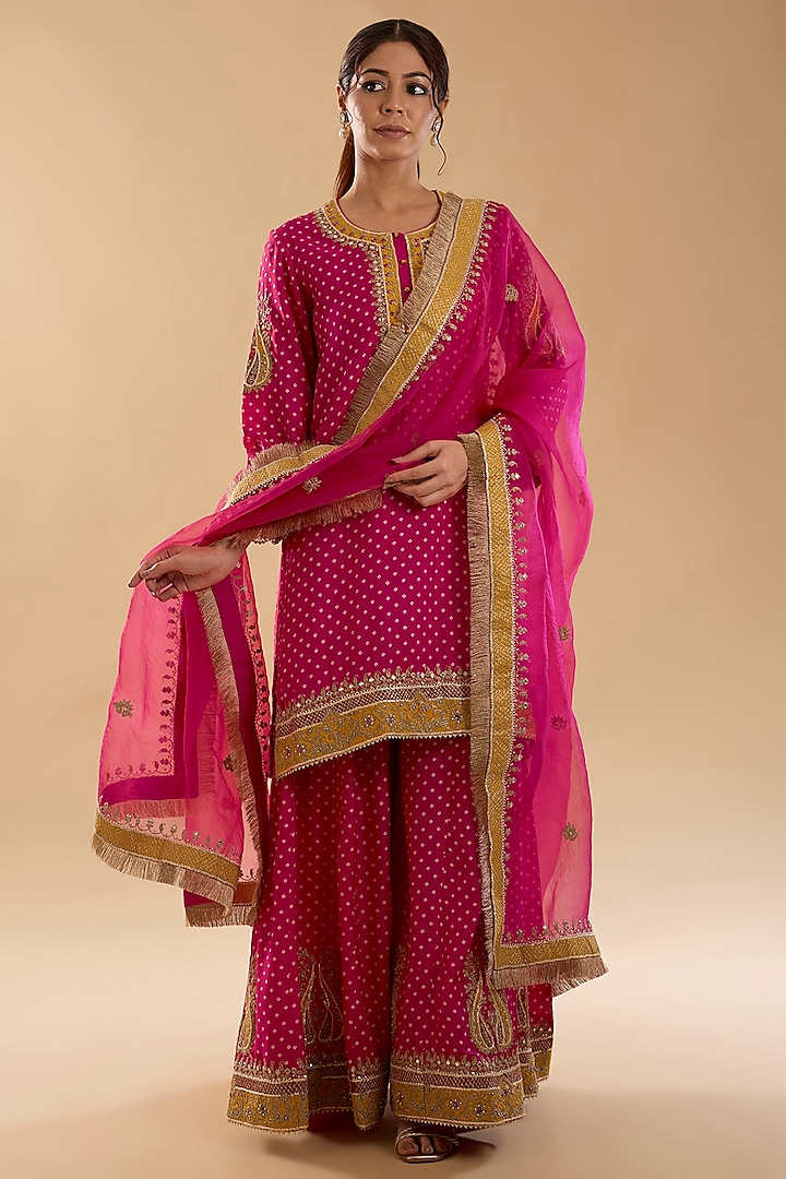 Hot Pink Upada Silk Wedding Sharara Set by Sheetal Batra at Pernia's Pop Up Shop