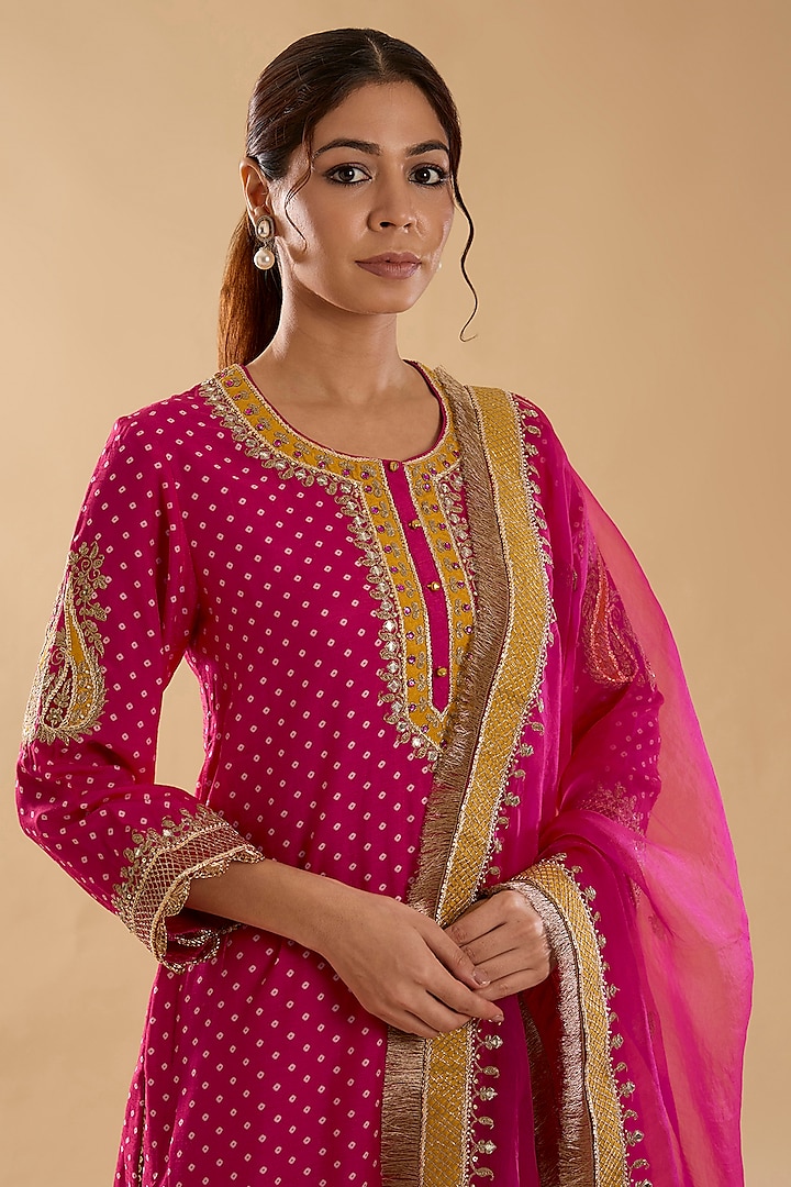Hot Pink Upada Silk Wedding Sharara Set by Sheetal Batra at Pernia's Pop Up Shop