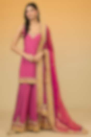 Pink Upada Silk Kashmiri Tilla Hand Embroidered Sharara Set by Sheetal Batra at Pernia's Pop Up Shop