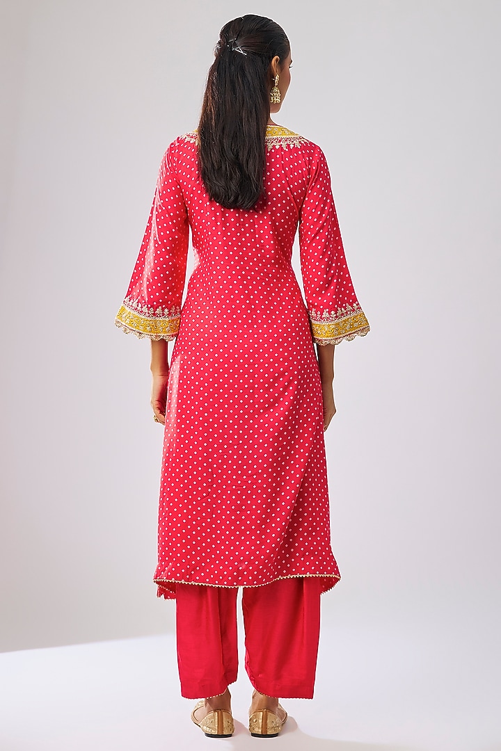 Red Upada Silk Kashmiri Tilla Embroidered Kurta Set by Sheetal Batra at Pernia's Pop Up Shop