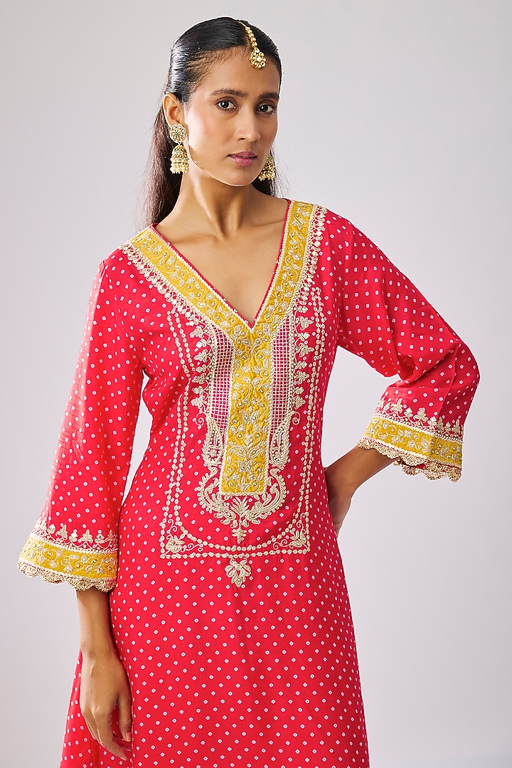 Red Upada Silk Kashmiri Tilla Embroidered Kurta Set by Sheetal Batra at Pernia's Pop Up Shop