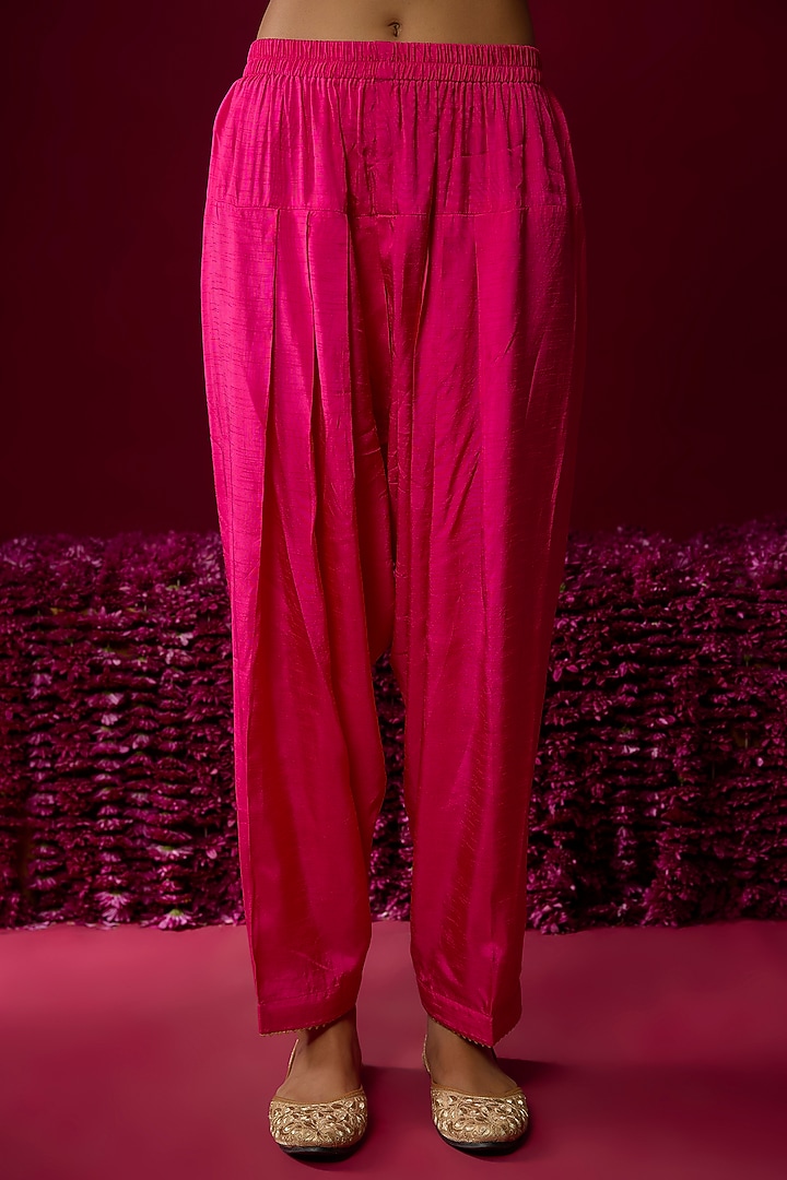 Hot Pink Upada Silk Tilla Embroidered Kurta Set by Sheetal Batra at Pernia's Pop Up Shop