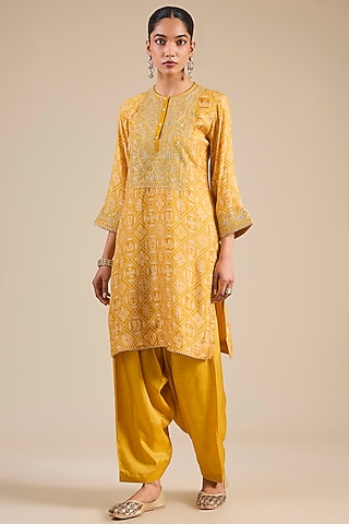 Mustard Upada Silk Sequins Embroidered Kurta Set by Sheetal Batra