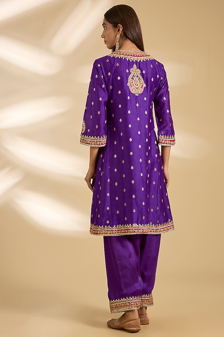 Deep Purple Chanderi Silk Gota Patti Embroidered Kurta Set by Sheetal Batra at Pernia's Pop Up Shop