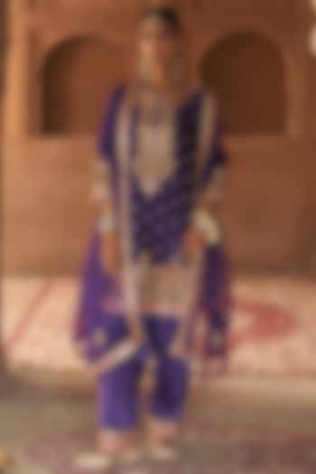 Deep Purple Pure Silk Banarasi Gota Patti Embroidered A-Line Kurta Set by Sheetal Batra at Pernia's Pop Up Shop