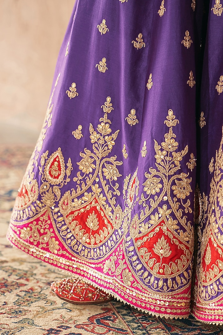 Deep Purple Silk Chanderi Boota Embroidered Bridal Sharara Set by Sheetal Batra at Pernia's Pop Up Shop