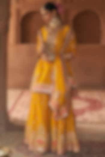 Mustard Silk Chanderi Boota Embroidered Bridal Sharara Set by Sheetal Batra at Pernia's Pop Up Shop