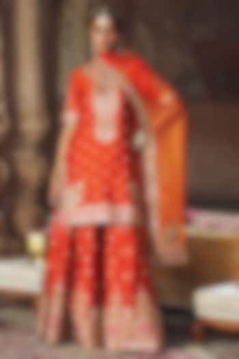 Burnt Orange Silk Chanderi Boota Embroidered Bridal Sharara Set by Sheetal Batra at Pernia's Pop Up Shop
