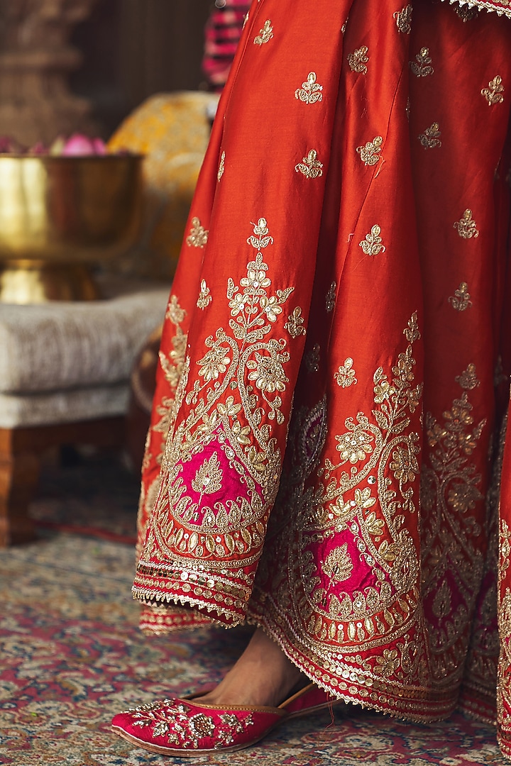 Burnt Orange Silk Chanderi Boota Embroidered Bridal Sharara Set by Sheetal Batra at Pernia's Pop Up Shop