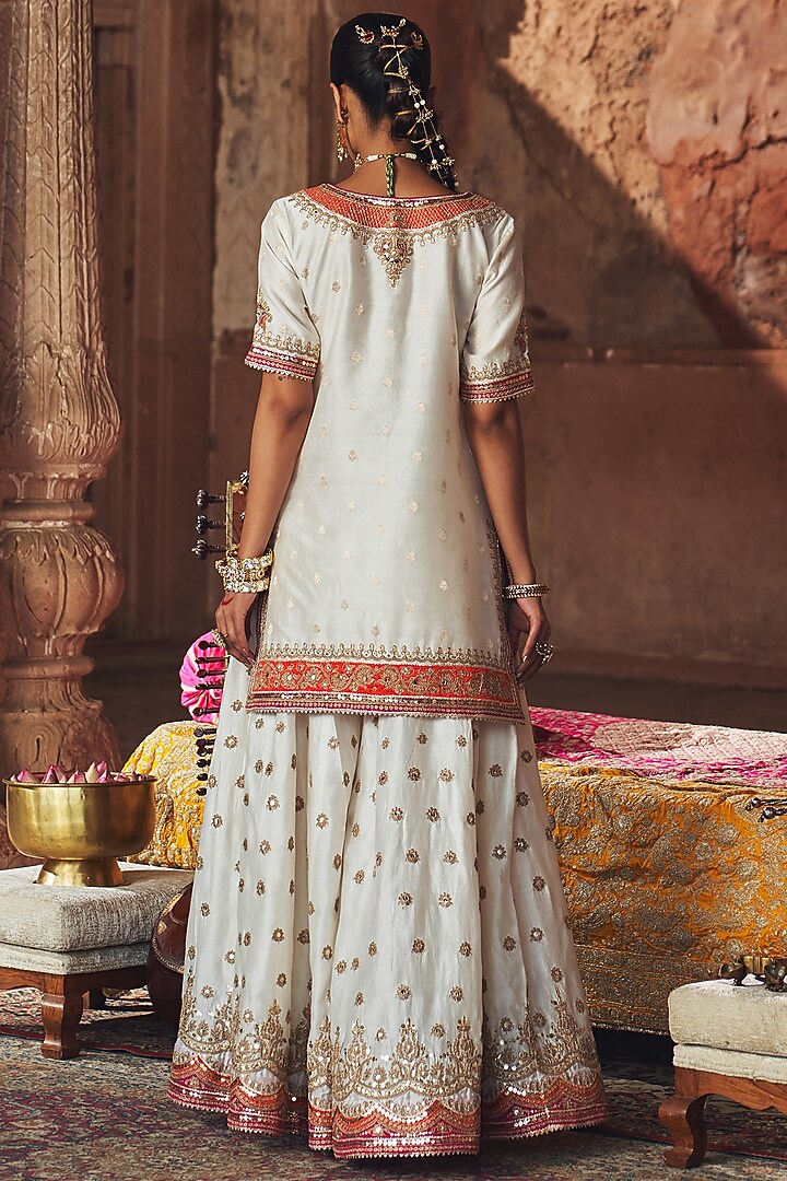 Daisy Ivory Silk Chanderi Boota Embroidered Bridal Sharara Set by Sheetal Batra at Pernia's Pop Up Shop