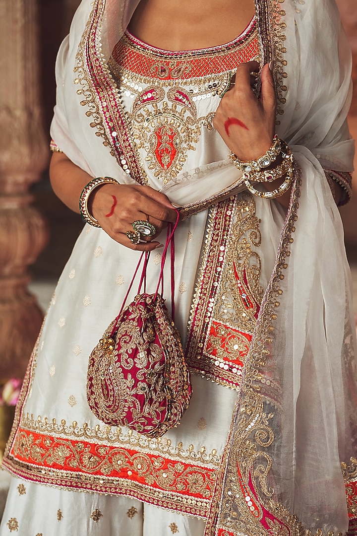 Daisy Ivory Silk Chanderi Boota Embroidered Bridal Sharara Set by Sheetal Batra at Pernia's Pop Up Shop