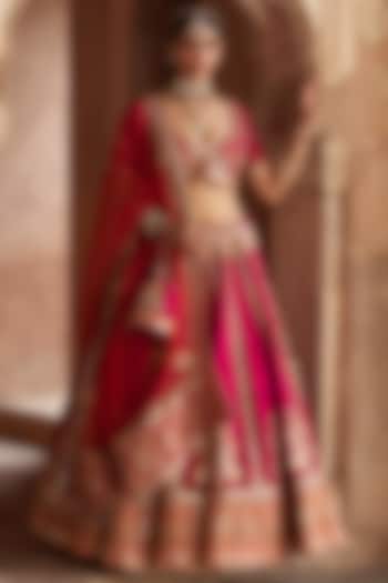 Hot Pink Pure Raw Silk Gota Patti Embroidered Bridal Lehenga Set by Sheetal Batra at Pernia's Pop Up Shop