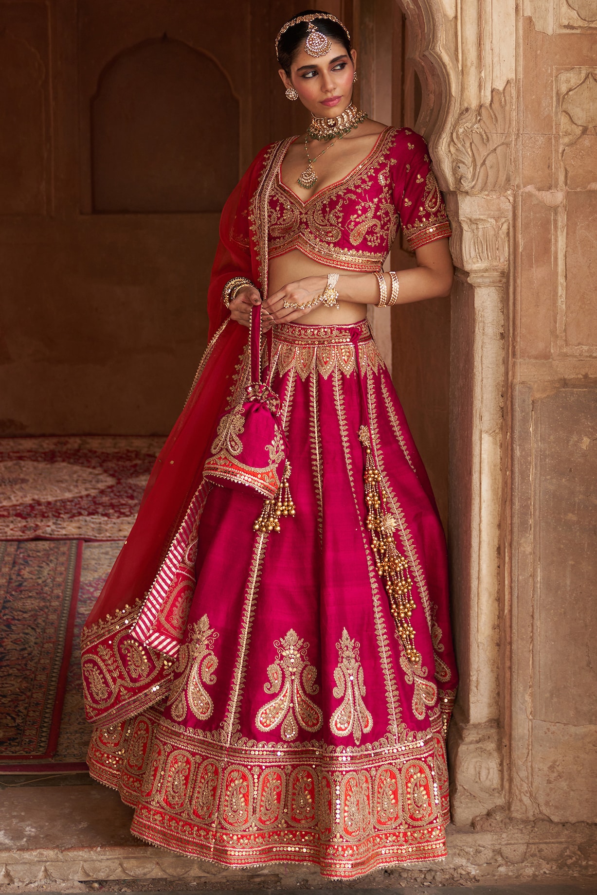 Deep Pink Gotta Patti Embroidered Lehenga Choli
