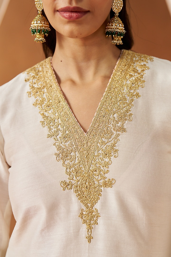 Daisy Ivory Pure Silk Chanderi Sequin Embroidered Choga Kurta Set by Sheetal Batra at Pernia's Pop Up Shop