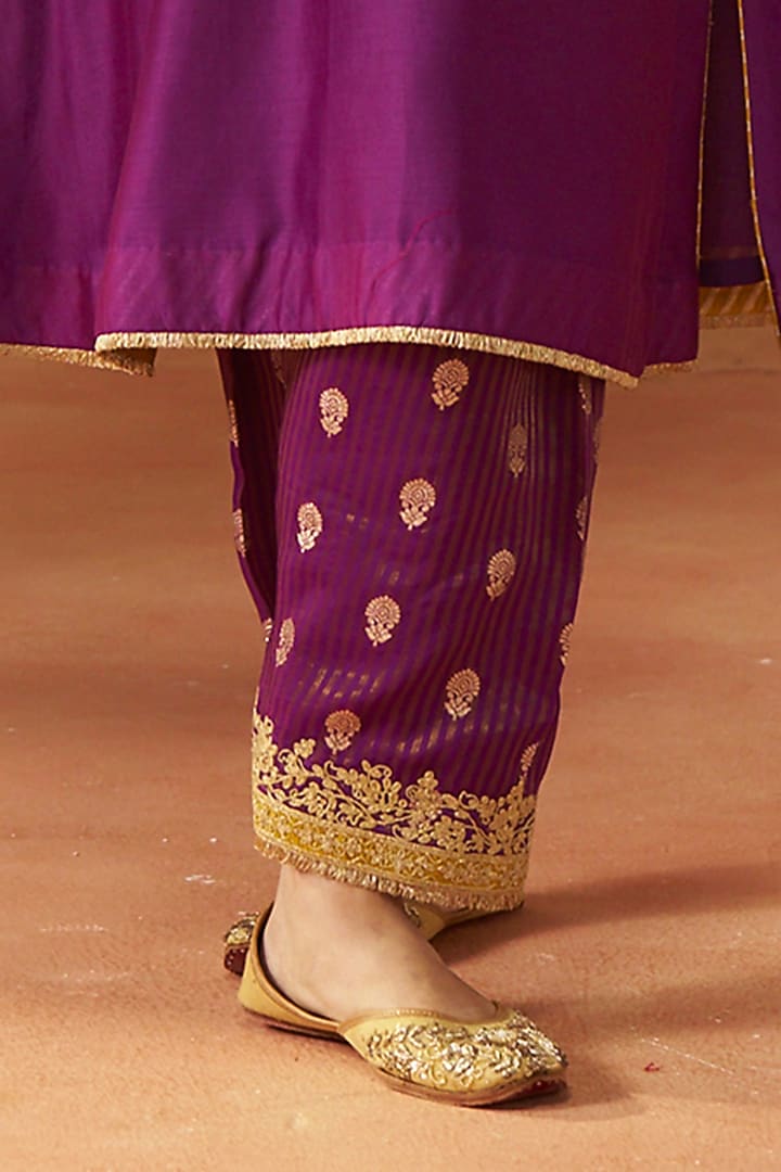 Deep Purple Pure Silk Chanderi Sequin Embroidered Choga Kurta Set by Sheetal Batra at Pernia's Pop Up Shop
