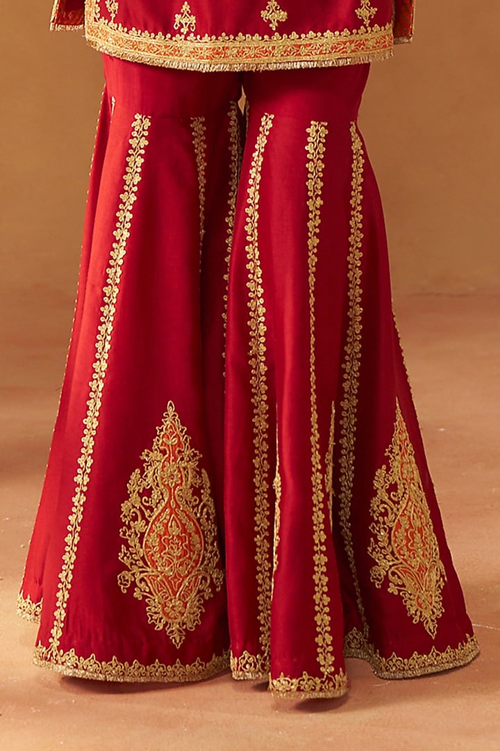 Deep Red Silk Chanderi Sequin Embroidered Gharara Set by Sheetal Batra at Pernia's Pop Up Shop