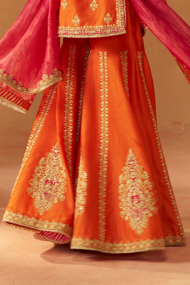 Burnt Orange Silk Chanderi Sequin Embroidered Gharara Set by Sheetal Batra at Pernia's Pop Up Shop