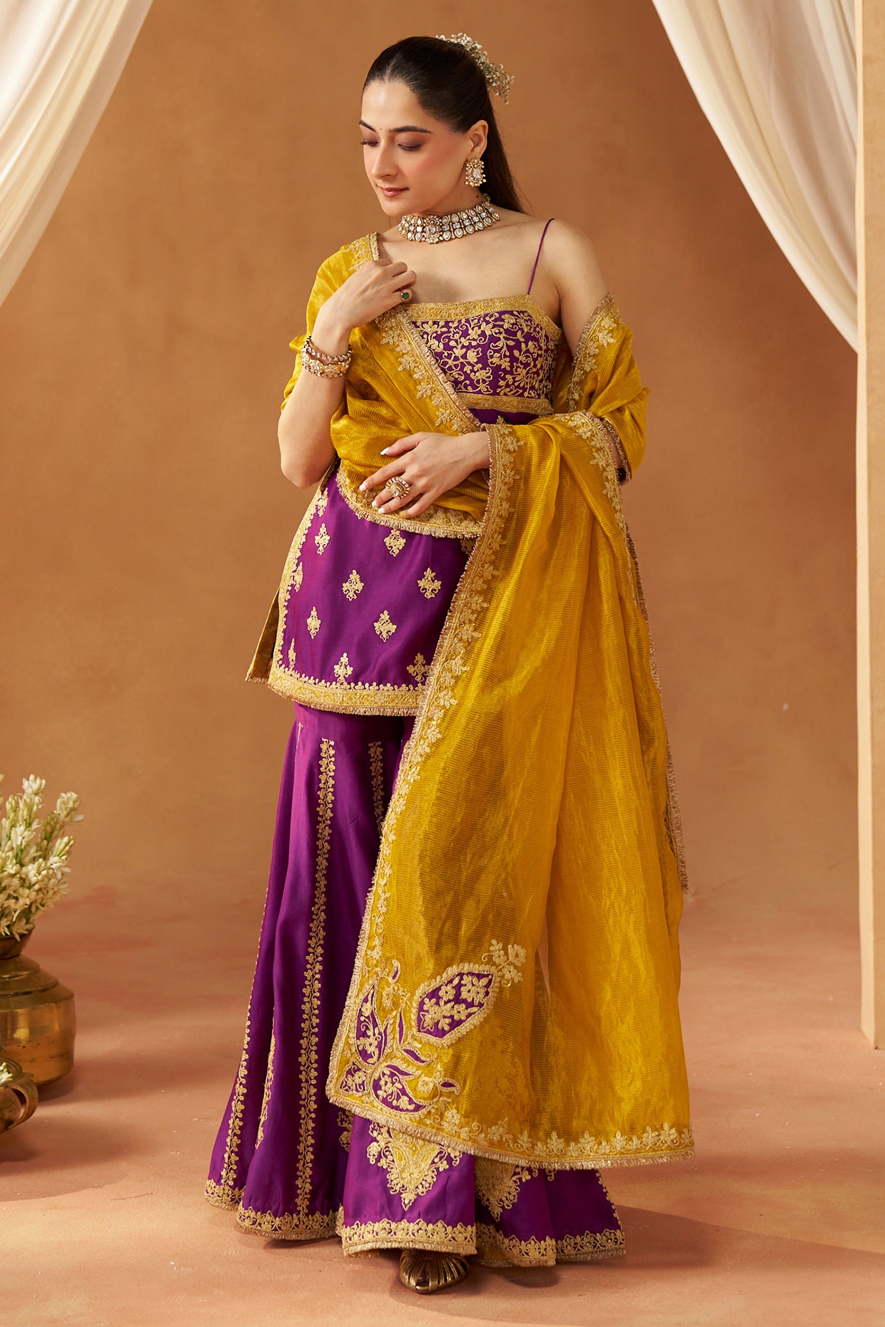Sheetal Batra Deep Purple Silk Chanderi Sequin Embroidered Gharara Set