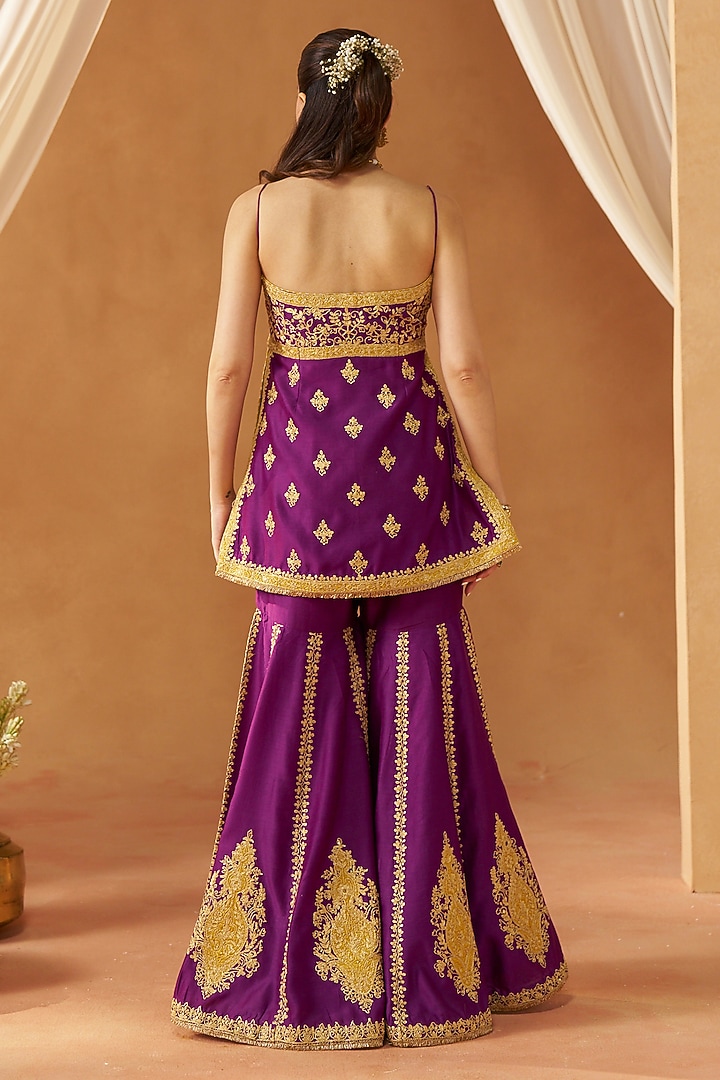 Deep Purple Silk Chanderi Sequin Embroidered Gharara Set by Sheetal Batra at Pernia's Pop Up Shop